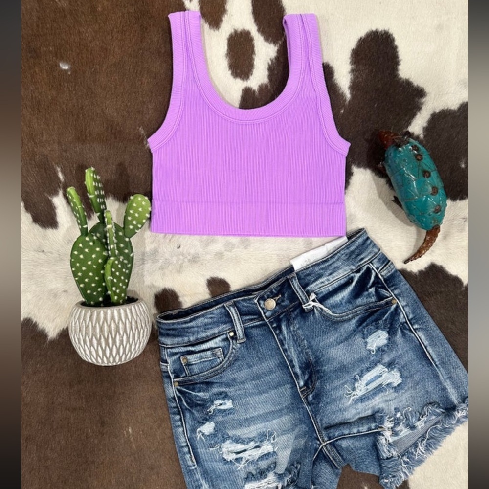NEW Dynamic Lavender Purple Thick Ribbed Crop Tank Top Shirt Athletic Stretchy
